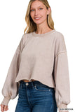 Acid Wash Cropped Balloon Pullover