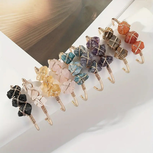 Three Large Stone Crystal Cuff Bracelet - Gold