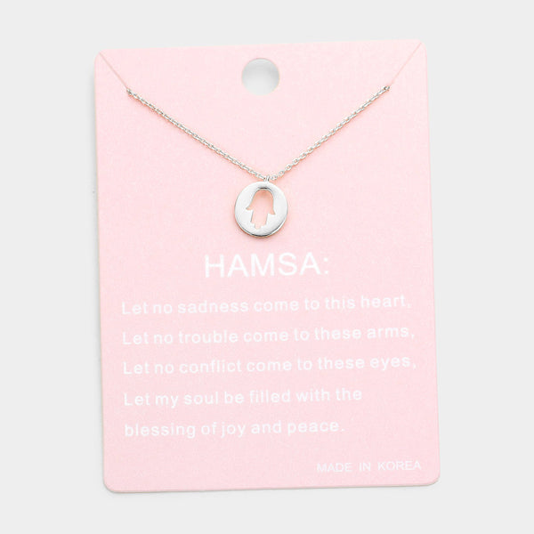 Hamsa Hand Metal Pendant Necklace