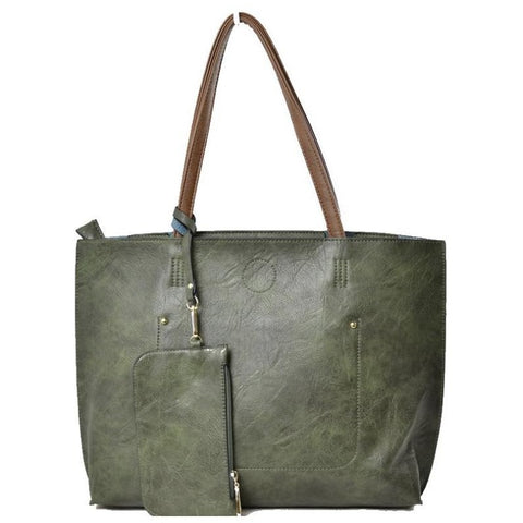 Reversible 2 N 1 Tote Bag w/Crossbody: Dark Green/Gold