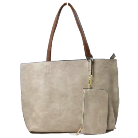 Reversible 2 N 1 Tote Bag w/Crossbody: Gray/Brown