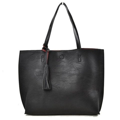 Reversible Vegan Leather Tote: Black & Red