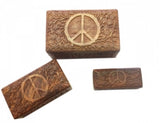Peace Sign Carved Wood Box
