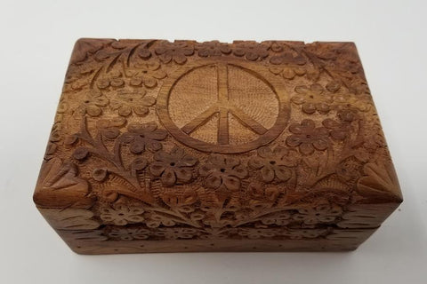 Peace Sign Carved Wood Box