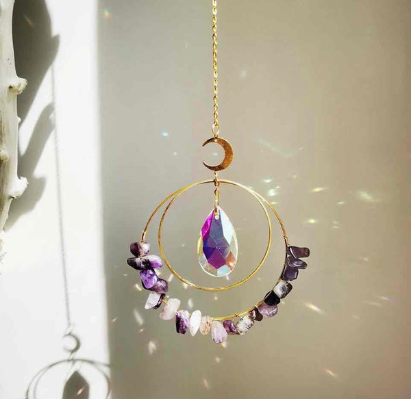 Crystal Moon Suncatcher W/Gemstone Chips