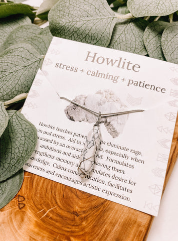 Wire Wrapped Howlite Crystal Pendant Necklace