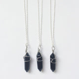 Wire Wrapped Black Onyx Crystal Pendant Necklace