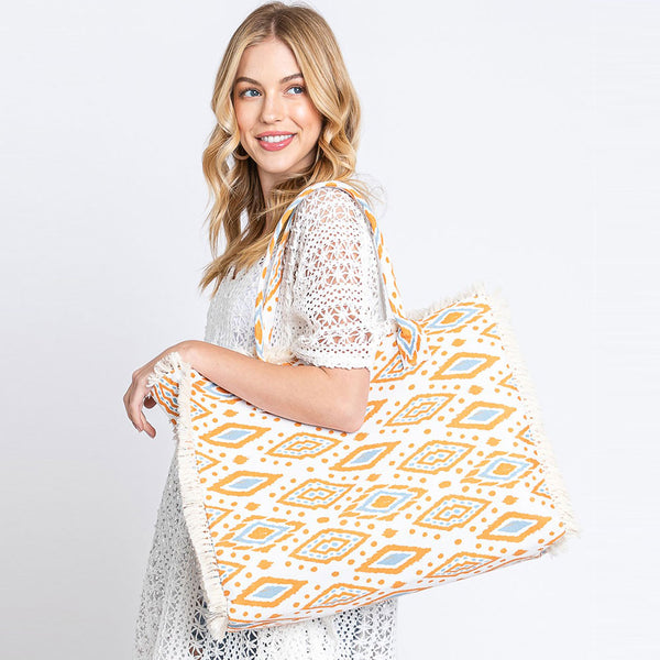 Boho Pattern Beach Bag - Beige