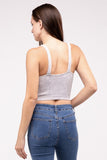 Washed Ribbed Cropped V-Neck Tank Top