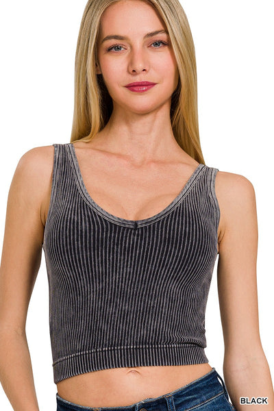 Washed Ribbed Cropped Tank Top