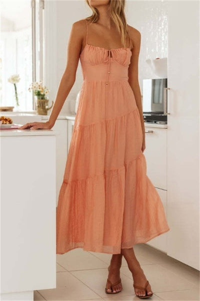 "Sunrise" Orange Lace Up Midi Dress