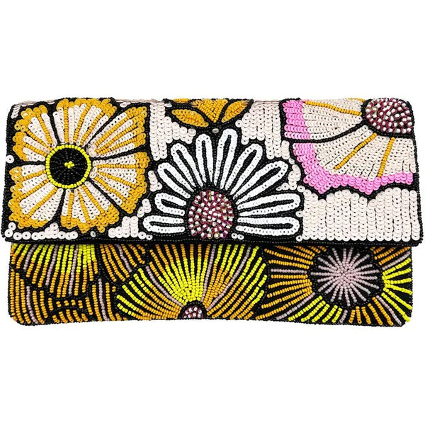 Multi Floral Sequin Beaded Clutch