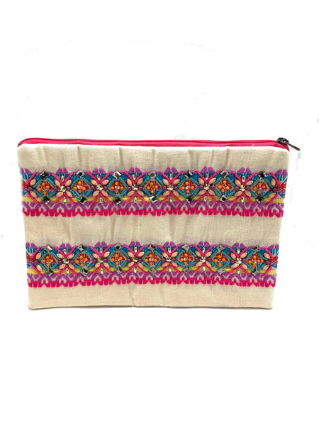 Pink/Blue Cream Beaded Clutch