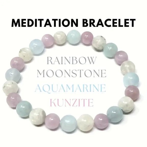 Rainbow Moonstone - Aquamarine - Kunzite -  Crystal Beaded Bracelet