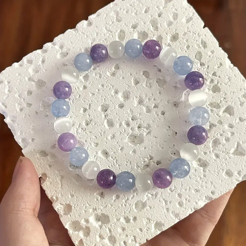 Angelite +Selenite + Amethyst Crystal Healing Bracelet