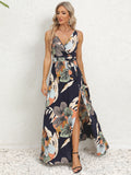 Slit Tied Printed Surplice Dress