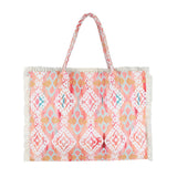 Boho Pattern Fringe Beach Bag - Coral