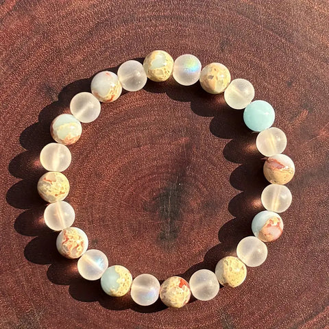 Quartz & Ocean Sediment Beaded Bracelet