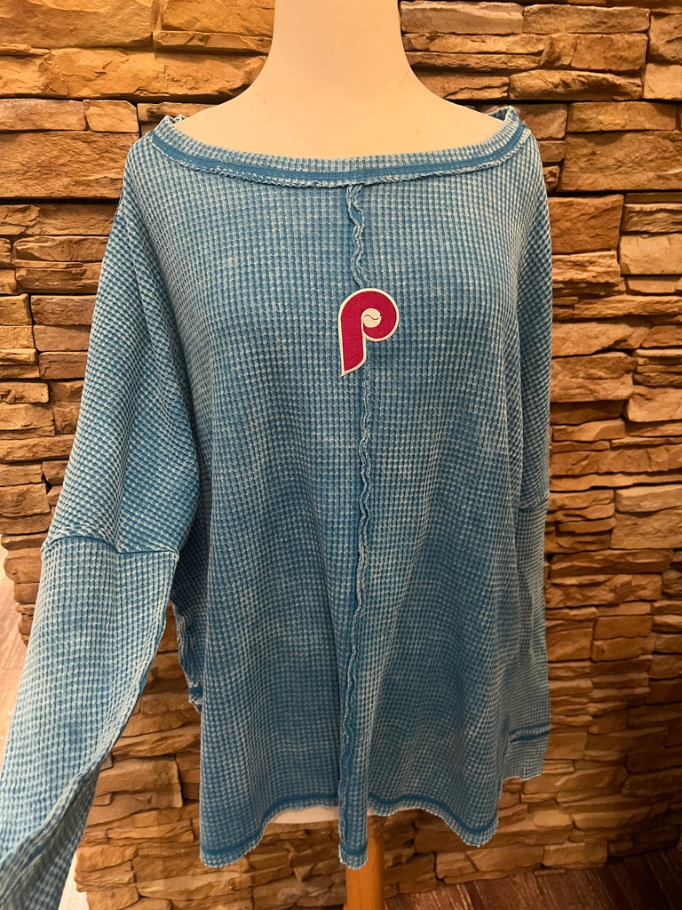 Powder Blue Phillies Tshirt with vintage patch