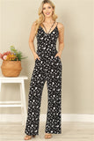 "Let's Do This" Black/White Floral Pattern Jumpsuit