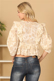 "Center Stage" Khaki Ruffle Pattern Top