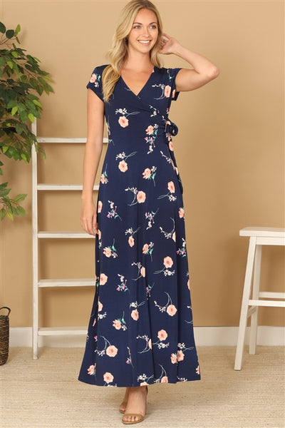 "Let's Grow" Navy Floral Maxi Dress