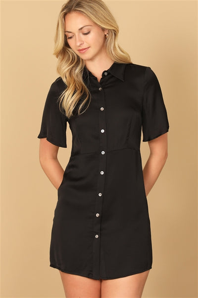 "Sure At This Time" Black Button Down Mini Dress