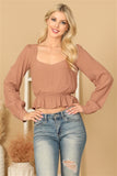 "With Care" PUFF SLEEVE RUFFLE WAIST TOP