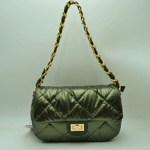 Olive Metallic Puffer w/chain Strap