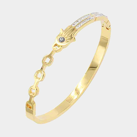 Evil Eye Hamsa Hand Rhinestone Bracelet