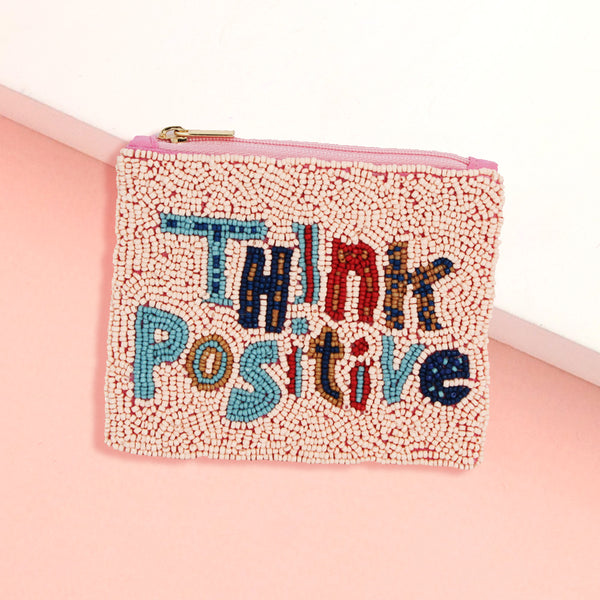 "Think Positive" Beaded Pouch