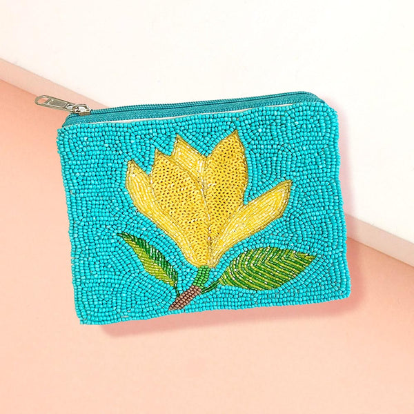 "Yellow Flower" Beaded Pouch