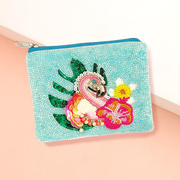 "Flamingo" Beaded Pouch