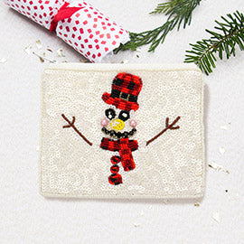 "Snowman" Beaded Pouch