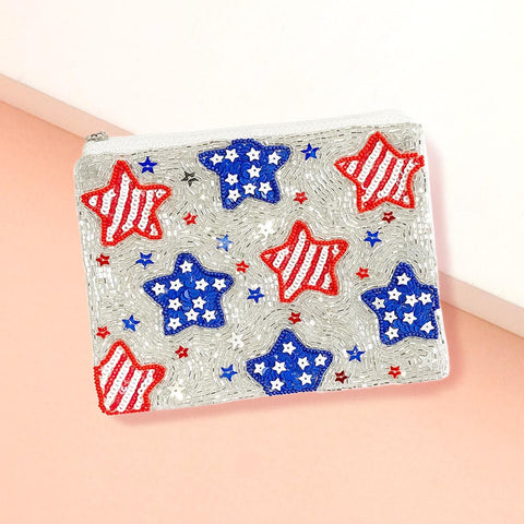 USA Stars Beaded Pouch