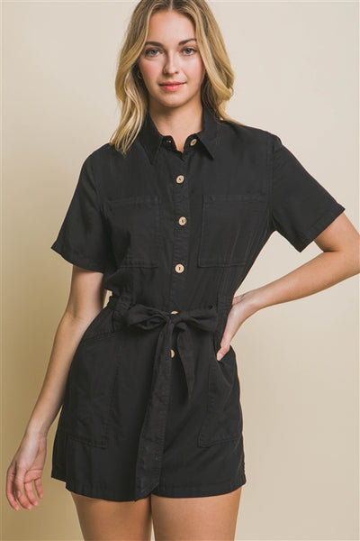 "Matters To Me" Black Waist Tie Romper