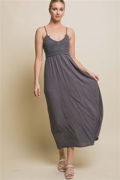 "Wondering" Charcoal Lace Top Maxi Dress