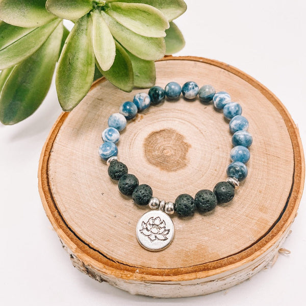 White Lotus Amazonite Lava Bead Healing CrystalBracelet