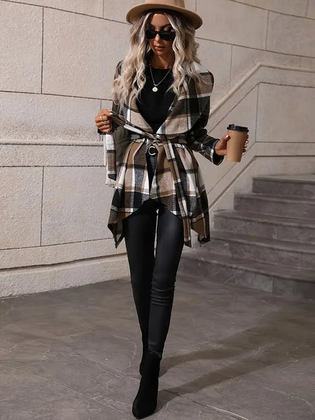 Plaid Asymmetrical Jacket / Tan