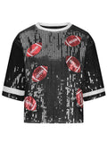 Sequin Football Round Neck Half Sleeve Top