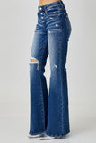 RISEN Distressed Button-Fly Flare Jeans - ONLINE ONLY