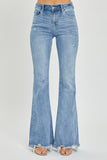 Risen Full Size High Rise Frayed Hem Flare Jeans - ONLINE ONLY