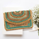 Boho Beaded Embellished Clutch Crossbody Bag - Turquoise