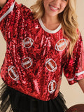 Sequin Football Round Neck Half Sleeve Top