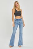 Risen Full Size High Rise Frayed Hem Flare Jeans - ONLINE ONLY