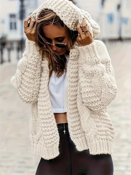 "Knit Your Mamas Sweater" Cable Knit Hooded Sweater