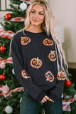 Sequin Patch Pumpkin Round Neck Sweatshirt