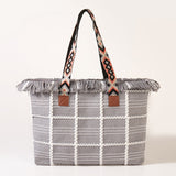 Fringe Checkered Tote Bag