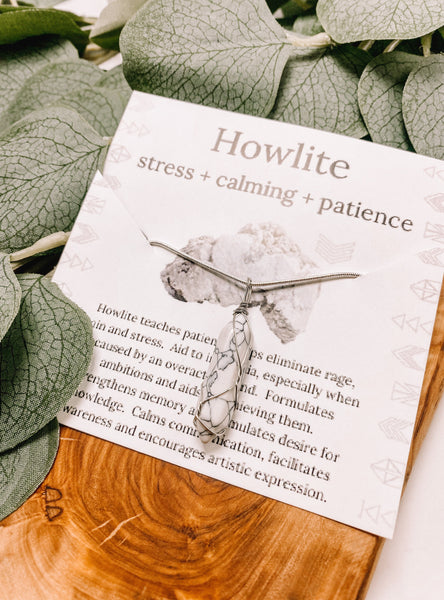 Wire Wrapped Howlite Crystal Pendant Necklace