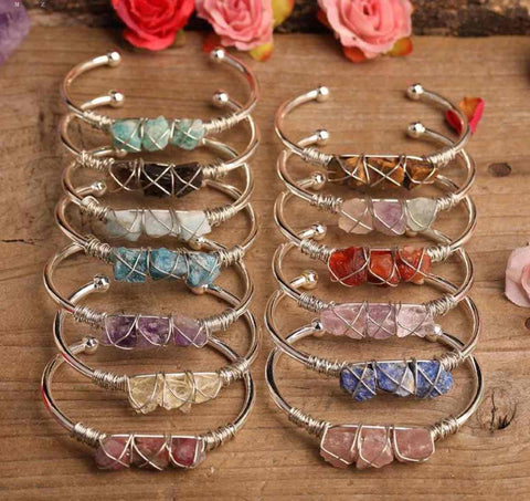 3 Small Crystal Wrapped Cuff Bracelet - Silver